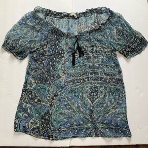 JOIE Parisian Paisley Blue Sheer Top Size X-Small